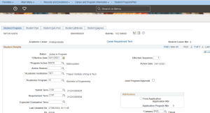 PeopleSoft Enterprise CS Student Records Version 9.2 - Student Program Plan Overview -- Fig 1: Student Program Page to track the student courses along with term and status