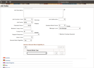 Managing Remote Work Eligibility at Job Code and Position Level - Fig 1.1 Remote Work Eligibility in Job Code Profile