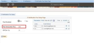 PeopleSoft Campus Solutions E-Verification Module for Student Background Check - Fig 5 - E-Verification Fee setup page